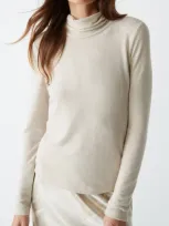 Michael Stars Hadley Long Sleeve Knit Turtleneck Top In Oatmeal