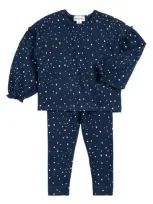 Miles The Label Babies'  Snow Print Jersey Sweatshirt & Leggings Set In Navy