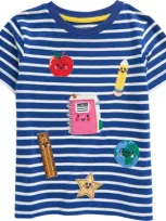 Mini Boden Kids' Appliqué Cotton T-shirt In Sapphire/ivory Stationary