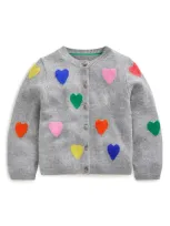 Mini Boden Kids' Joyful Heart Cardigan In Grey Marl Hearts