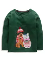 Mini Boden Kids' Appliqué Long Sleeve Top Jewel Green Winter Friends Girls Boden