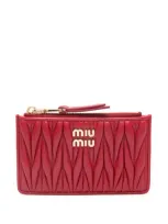 Miu Miu Logo-plaque Matelassé Leather Wallet In Red