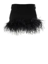 Miu Miu Feather-trim Twill Miniskirt In Black