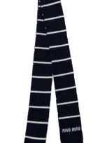 Miu Miu Striped Wool Scarf In Navy