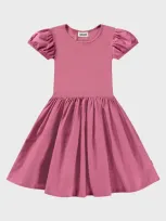 Molo Kids' Girl's Cleopatra Combo Puff Sleeve Dress In Dark Rose