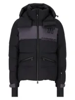 Moncler Logo Printed Hooded Padded Jacket In Black