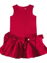 Monnalisa Kids' Bow-detail Duchesse Dress In Red