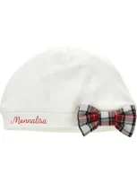 Monnalisa Kids' Cotton Check Bow Hat In Neutral