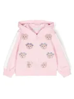 Monnalisa Babies' Embroidered Cotton Full-zip Hoodie In Pink