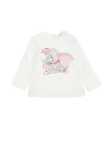 Monnalisa Babies' X Disney Dumbo Cotton T-shirt In Cream