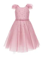 Monnalisa Kids' Rhinestone Tulle Dress In Yellow