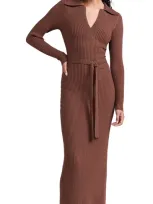 Moon River Long Sleeve Knit Midi Dress Brown