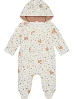 Mori Babies'  Bear Print Hooded Jumpsuit In Honey Bear Print