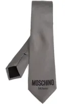 Moschino Logo-print Tie In Grey