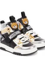 Moschino Kids' Teddy Bear Leather High-top Sneakers In Multicoloured