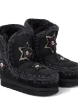 Mou Kids' Embellished Suede Boots In Black