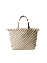 Naghedi Women's Havana Medium Stripe Tote Bag In Beige White