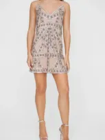 Nasty Gal Beaded Sleeveless Minidress In Sand