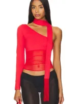 Niihai Asymmetric Neck Tie Top In True Red