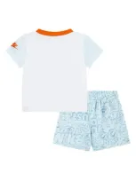 Nike Babies'  Logo Graphic T-shirt & Print Shorts Set In Glacier Blue