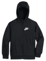 Nike Kids'  Windrunner Water Resistant Hooded Jacket In Black/white