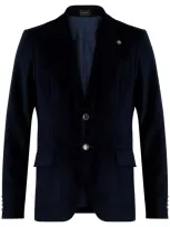 Officina 36 Single-breasted Gaia Velvet Blazer In Blue