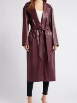 Open Edit Faux Leather Trench Coat In Burgundy Field