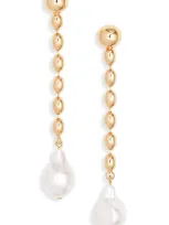 Open Edit Imitation Pearl Linear Drop Earrings In White- Gold