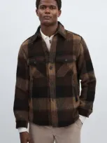 Oscar Jacobson Brushed Twill Check Overshirt In Brown