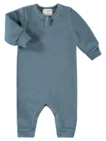 Paigelauren Babies' Long Sleeve Henley Romper In Blue