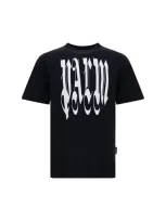 Palm Angels Gothic Logo-print T-shirt In Black,off White