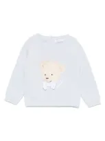 Patachou Babies' Bear-motif Sweater In 蓝色