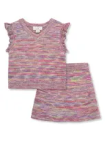 Peek Aren't You Curious Kids' Space Dye Sleeveless Sweater & Skirt Set In Pastel Pink Multi