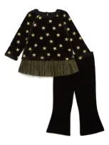 Pippa & Julie Babies'  Camilla Star Print Velvet Top, Tanki & Pants Set In Black