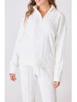 Pj Salvage Cable Stitch Half Zip Sweater In Ivory