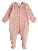 Pl Baby By Petit Lem Autumn Garden Print One Piece Cotton Footie Pajamas In Pink