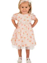 Popatu Babies' Floral Mesh Trim Dress In Light Pink Multi