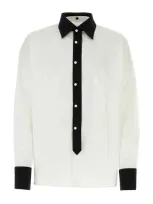 Prada Contrast-trim Cotton Shirt In White