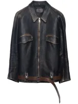 Prada Leather Blouson Jacket In Black