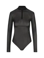 Prada Half-zipped Long-sleeved Bodysuit In Black