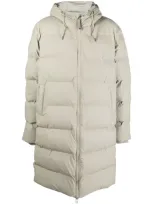 Rains Hooded Quilted Padded Shell Coat In Cement