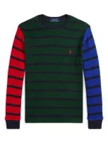 Ralph Lauren Polo  Kids' Stripe Waffle Knit Shirt In College Green Multi