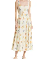 Rebecca Taylor Flame Fleur Linen-blend Midi-dress In Flame Fleur Tapioca Combo