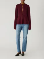 Rebecca Taylor Novlety Wool Peplum Cardi In Plum