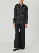 Rebecca Taylor Polka Dot Silky Wrap Shirt In Black Dot Combo