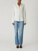 Rebecca Taylor Silky Novelty Button Shirt In Milk