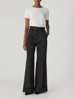 Rebecca Taylor Techy Sateen Wide Leg Pant In Black