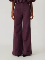 Rebecca Taylor Techy Sateen Wide Leg Pant In Plum