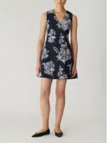 Rebecca Taylor Venice Toile Jacquard Double Breasted Mini Dress In Indigo Combo