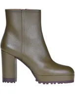 Roberto Festa Grainy Leather Ankle Boots In Olive Green